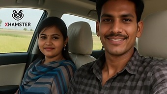 An indian village girl is fucking with her boyfriend in a new car
